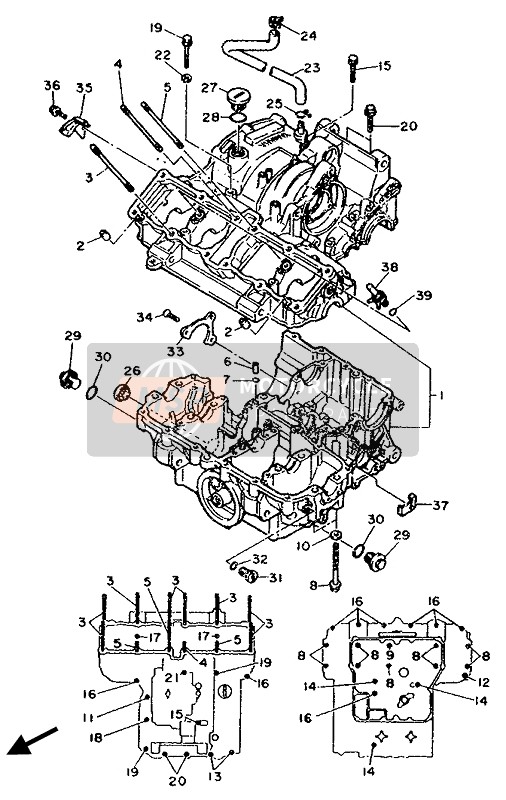 Yamaha FZR750R 1990 Crankcase for a 1990 Yamaha FZR750R