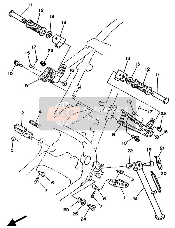 Yamaha TDR250 1990 Estar & Reposapiés para un 1990 Yamaha TDR250