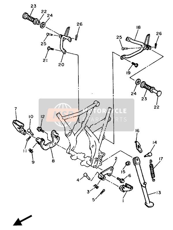 Yamaha XT600E 1990 Supporter & Repose Pieds pour un 1990 Yamaha XT600E