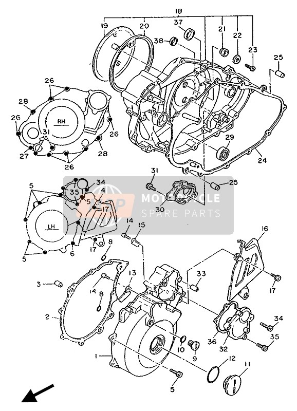 Yamaha XT600Z TENERE 1990 Carterdeksel 1 voor een 1990 Yamaha XT600Z TENERE