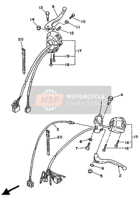 Yamaha XV535 VIRAGO 1990 Handle Switch & Lever (Up Handle) for a 1990 Yamaha XV535 VIRAGO