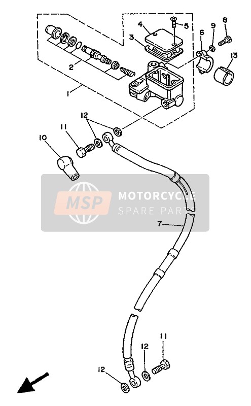 Yamaha DT125R 1993 Hoofdremcilinder voor voor een 1993 Yamaha DT125R