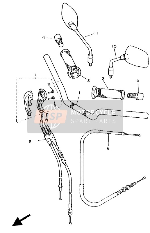 Yamaha XJ600S DIVERSION 1993 Poignée de direction & Câble pour un 1993 Yamaha XJ600S DIVERSION