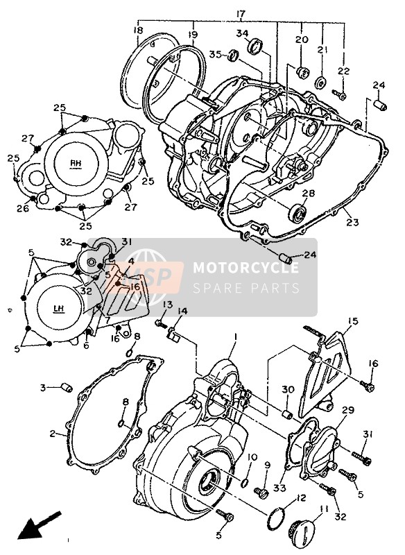 Yamaha XT600E 1993 Carterdeksel 1 voor een 1993 Yamaha XT600E