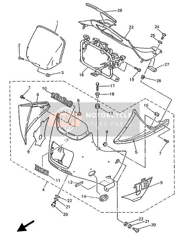 Yamaha XTZ660 1993 Cowling 1 for a 1993 Yamaha XTZ660