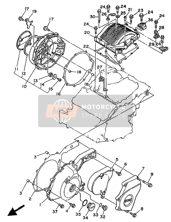 Yamaha XTZ750 SUPERTENERE 1993 Crankcase Cover 1 for a 1993 Yamaha XTZ750 SUPERTENERE