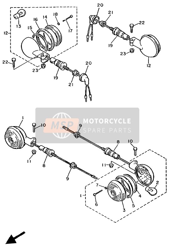 Yamaha XV535 VIRAGO 1993 Luz intermitente para un 1993 Yamaha XV535 VIRAGO