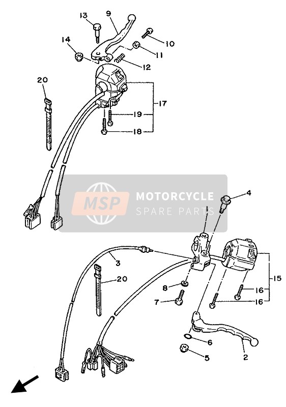 Yamaha XV535 VIRAGO 1993 Handle Switch & Lever (Flat) for a 1993 Yamaha XV535 VIRAGO