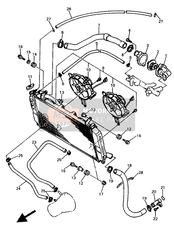 Yamaha YZF750R 1993 Radiator & Hose for a 1993 Yamaha YZF750R