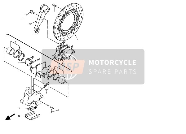 Yamaha YZF750SP 1993 Remklauw achter voor een 1993 Yamaha YZF750SP