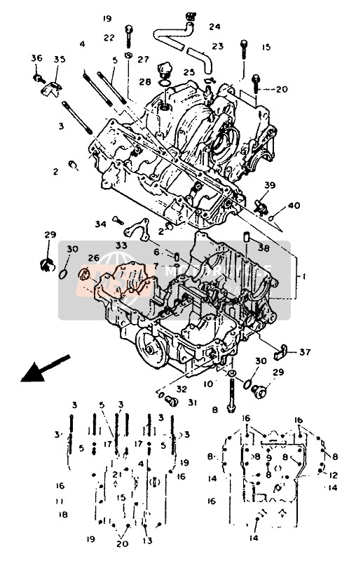 Yamaha FZR1000 1991 Crankcase for a 1991 Yamaha FZR1000