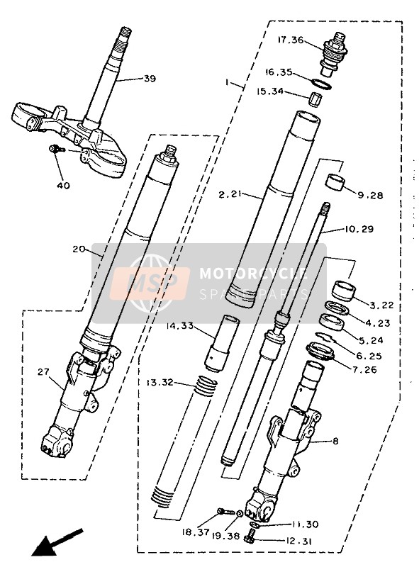 Yamaha FZR1000 1991 Forcella anteriore per un 1991 Yamaha FZR1000