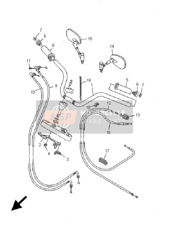Yamaha XVS1100A DRAGSTAR CLASSIC 2001 Poignée de direction & Câble pour un 2001 Yamaha XVS1100A DRAGSTAR CLASSIC