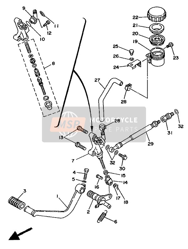 Yamaha TDM850 1991 Rear Master Cylinder for a 1991 Yamaha TDM850