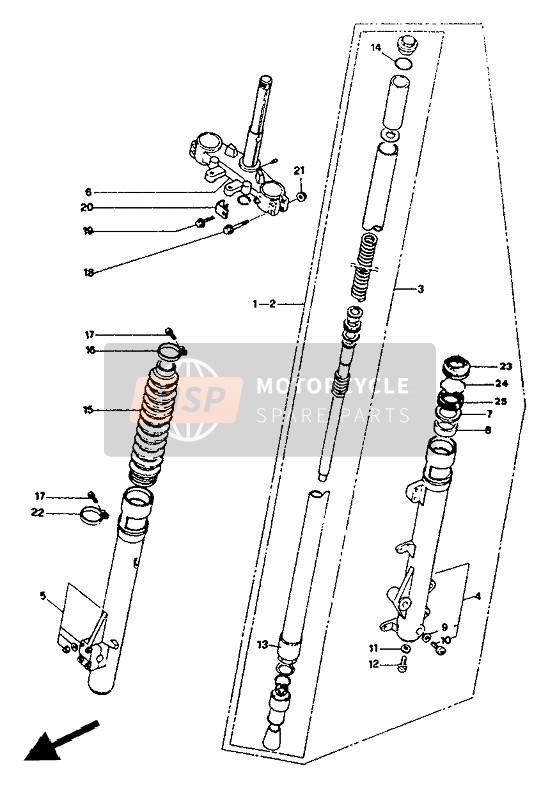 Yamaha TDR125 1991 Forcella anteriore (1) per un 1991 Yamaha TDR125