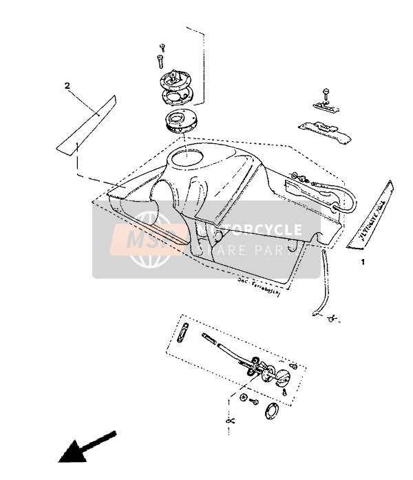 Yamaha TDR125 1991 Serbatoio di carburante (2) per un 1991 Yamaha TDR125