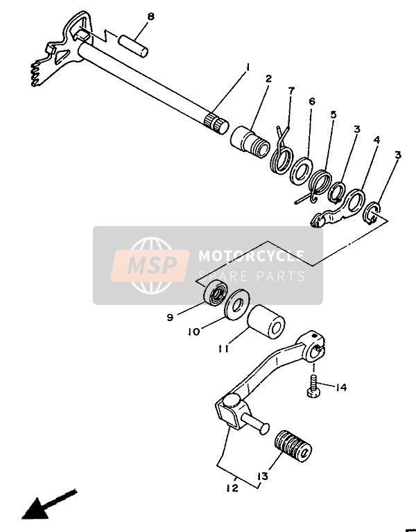 Yamaha XT350 1991 Arbre de changement de vitesse pour un 1991 Yamaha XT350