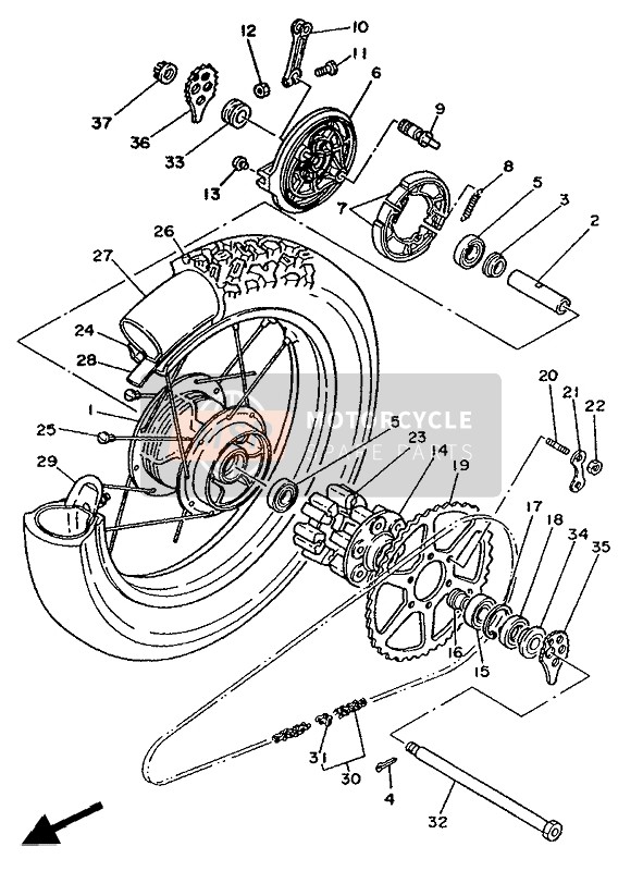 Yamaha XT350 1991 Rear Wheel for a 1991 Yamaha XT350