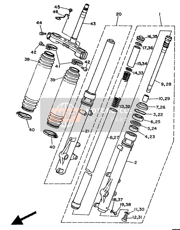 Yamaha XTZ750 SUPERTENERE 1991 Front Fork for a 1991 Yamaha XTZ750 SUPERTENERE