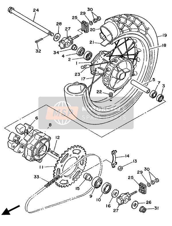 Yamaha XTZ750 SUPERTENERE 1991 Rueda trasera para un 1991 Yamaha XTZ750 SUPERTENERE