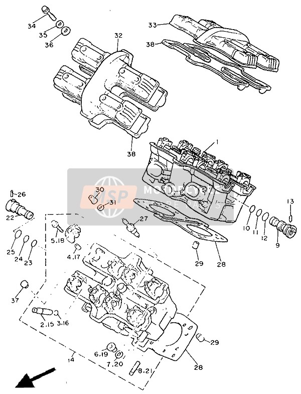 Yamaha XVZ13TD VENTURE ROYAL 1991 Cylinder Head for a 1991 Yamaha XVZ13TD VENTURE ROYAL