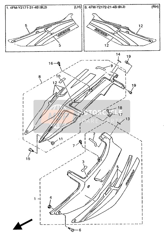 Yamaha FZR600R 1994 SEITLICHE ABDECKUNG & ÖLTANK für ein 1994 Yamaha FZR600R