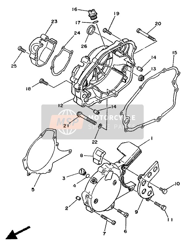 Yamaha TDR125 1994 Crankcase Cover 1 for a 1994 Yamaha TDR125