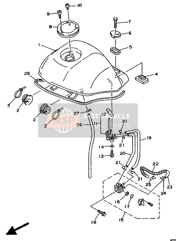 Yamaha TDR125 1994 Benzinetank voor een 1994 Yamaha TDR125