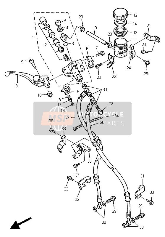 Yamaha FZR1000 1995 Pompa freno anteriore per un 1995 Yamaha FZR1000