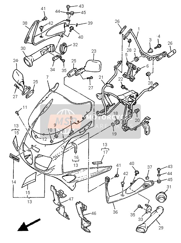 Yamaha FZR1000 1995 Cowling 1 for a 1995 Yamaha FZR1000