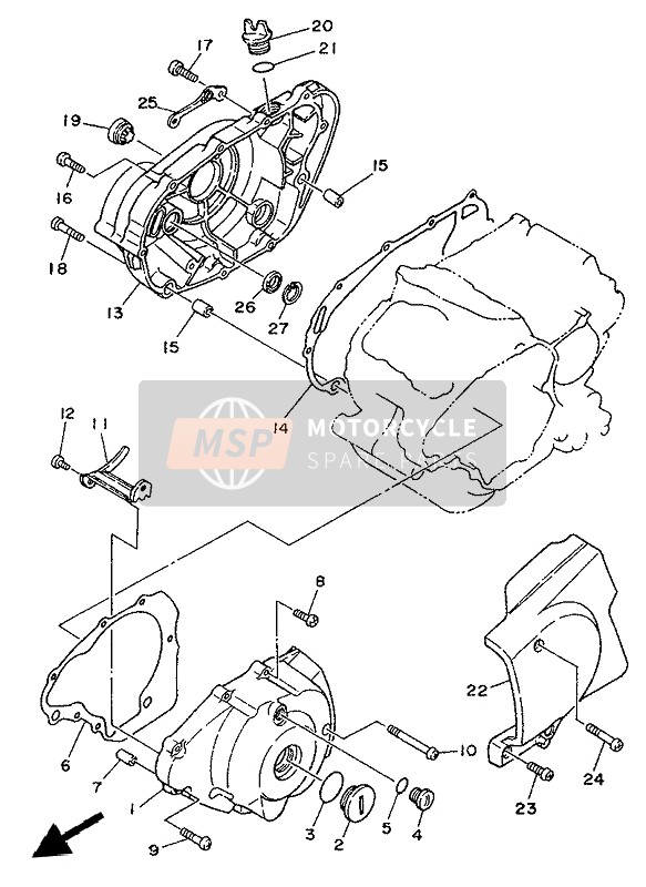 Yamaha XV250 VIRAGO 1994 Crankcase Cover 1 for a 1994 Yamaha XV250 VIRAGO