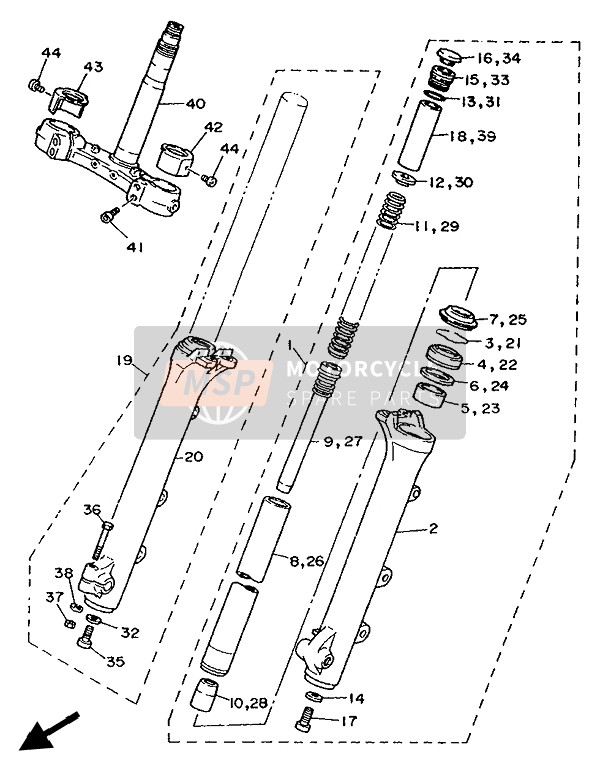 Yamaha XV1100 VIRAGO 1994 Forcella anteriore per un 1994 Yamaha XV1100 VIRAGO