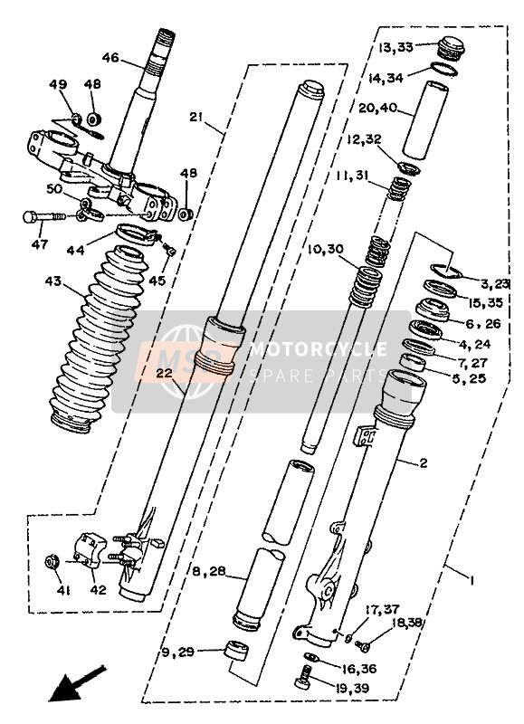 Yamaha DT125R 1992 Forcella anteriore per un 1992 Yamaha DT125R