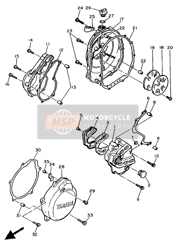 Yamaha FZR400RR 1992 Tapa del cárter 1 para un 1992 Yamaha FZR400RR