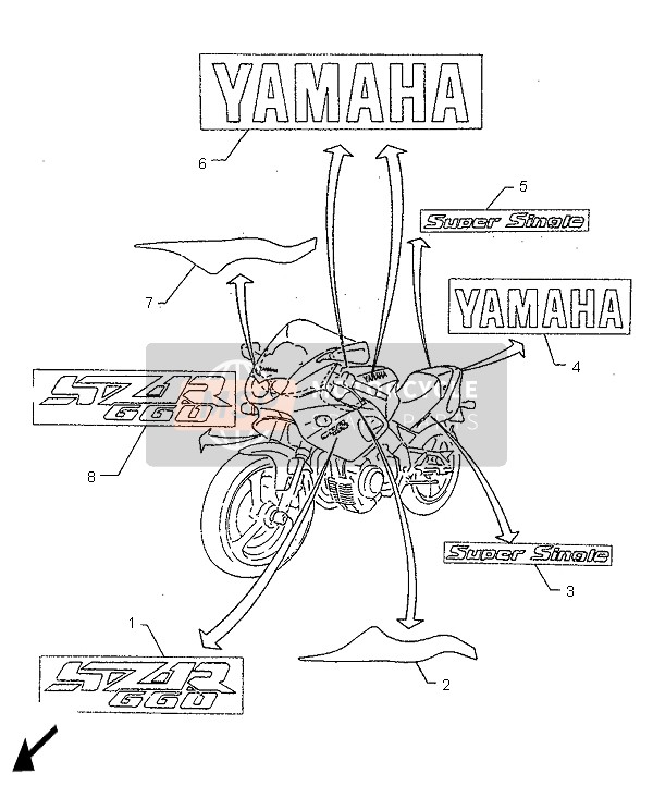 Yamaha SZR660 1995 Emblems for a 1995 Yamaha SZR660