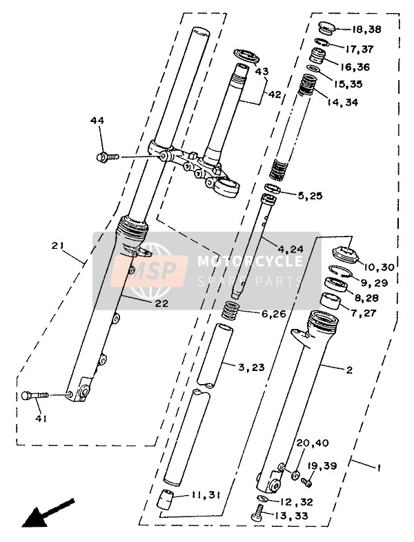 Yamaha TZR125 1992 Forcella anteriore per un 1992 Yamaha TZR125