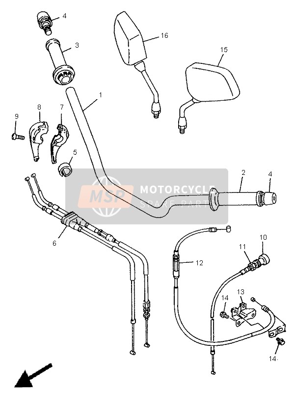 Yamaha TDM850 1995 Stuurhandvat & Kabel voor een 1995 Yamaha TDM850