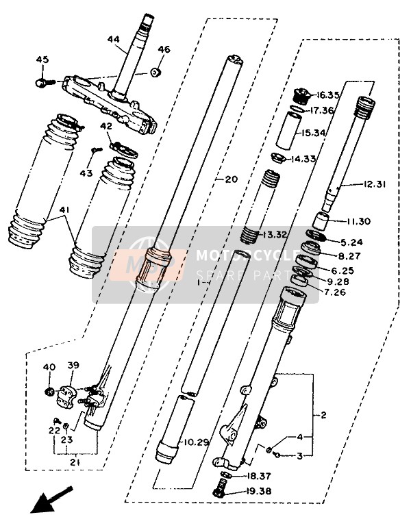 Yamaha XT600K 1992 Tenedor frontal para un 1992 Yamaha XT600K