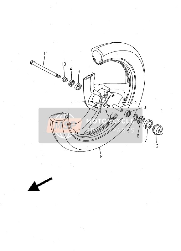 Yamaha TDR125 2000 Voorwiel voor een 2000 Yamaha TDR125