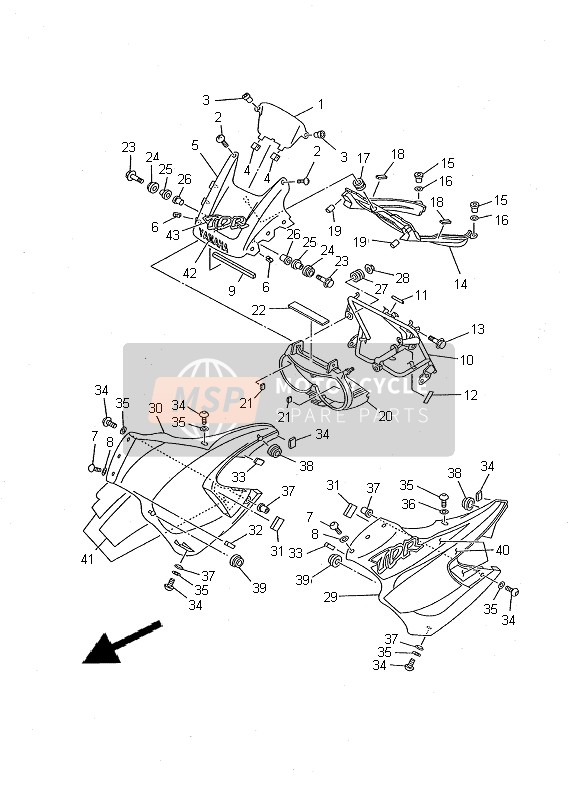 Yamaha TDR125 2000 Capotage 1 pour un 2000 Yamaha TDR125