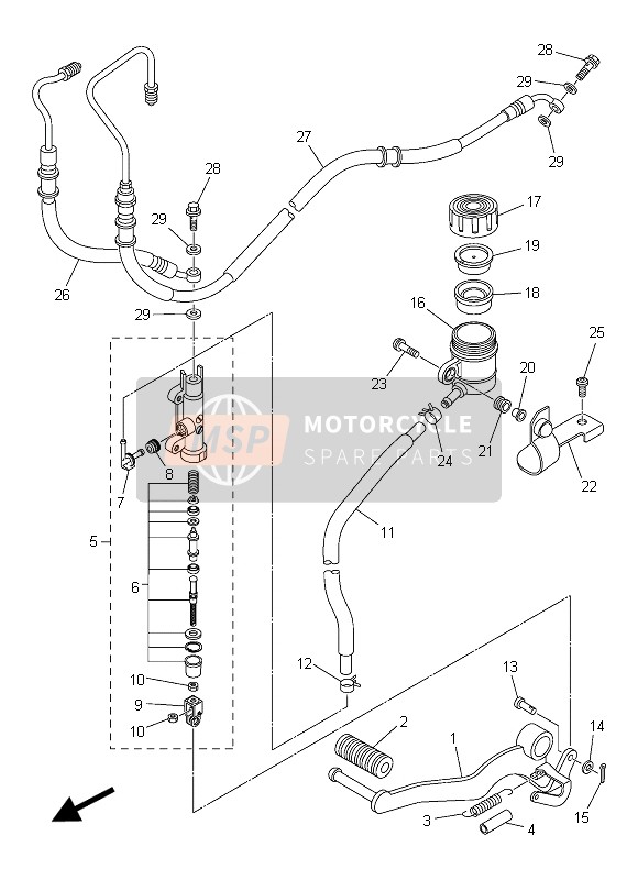 Yamaha FZ8-SA FAZER 2015 Hoofdremcilinder achter voor een 2015 Yamaha FZ8-SA FAZER