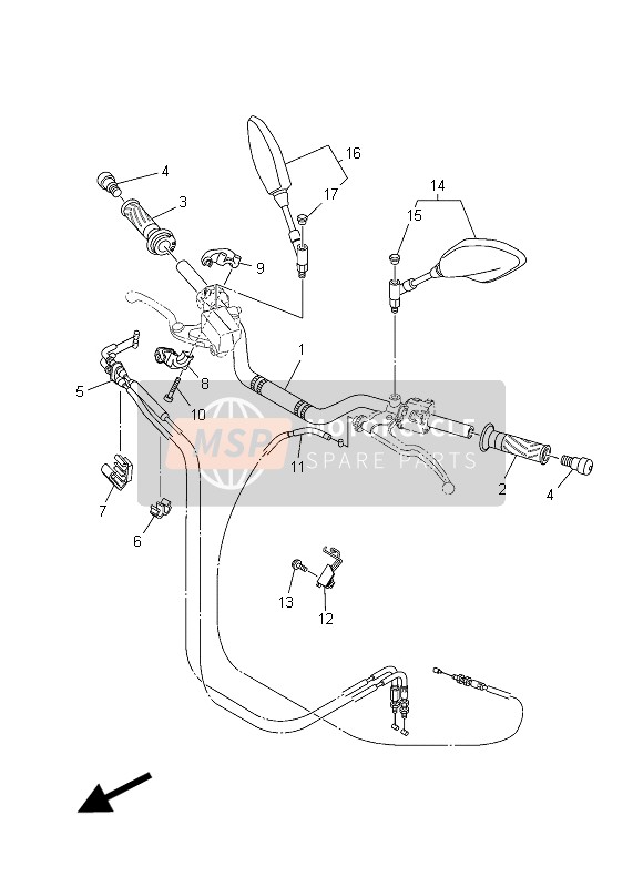 Yamaha MT07 2015 Poignée de direction & Câble pour un 2015 Yamaha MT07