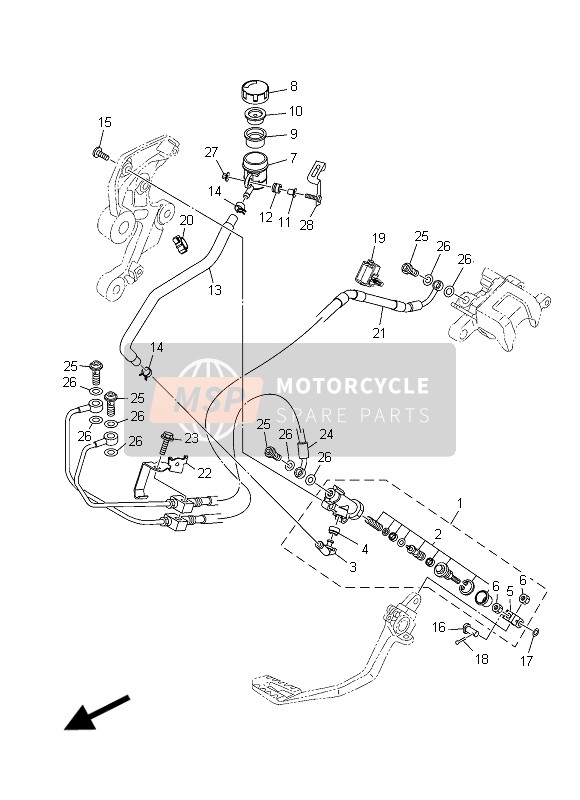Yamaha MT09 ABS 2015 Hoofdremcilinder achter voor een 2015 Yamaha MT09 ABS