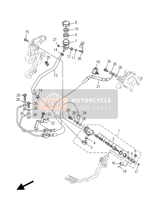 Yamaha MT09 ABS 2015 Pompa freno posteriore per un 2015 Yamaha MT09 ABS