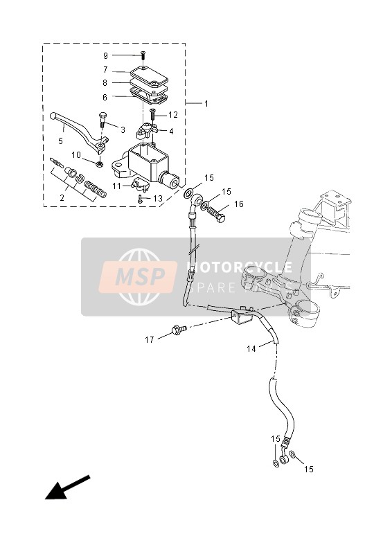 Yamaha MT125 2015 Hoofdremcilinder voor voor een 2015 Yamaha MT125