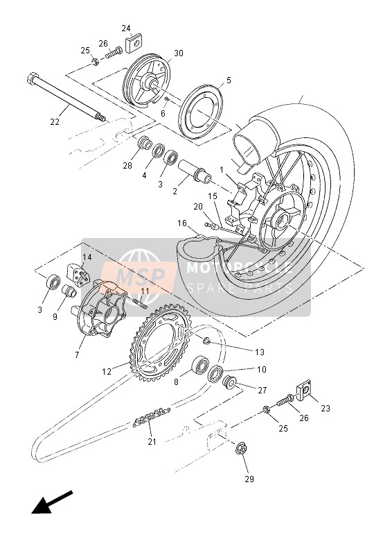 Yamaha XT660ZA TENERE 2015 Ruota posteriore per un 2015 Yamaha XT660ZA TENERE