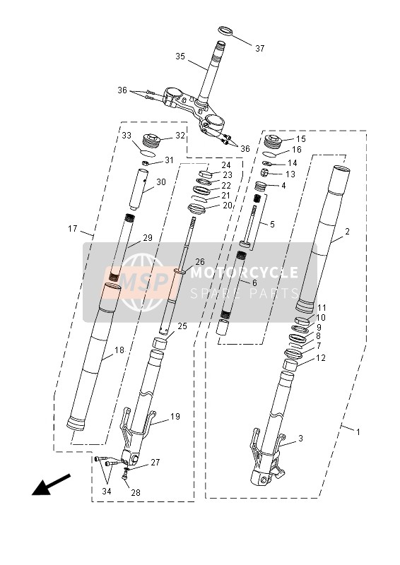 Yamaha YZF-R125A 2015 Tenedor frontal para un 2015 Yamaha YZF-R125A