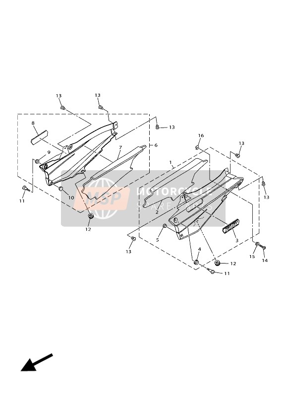 Yamaha FJR1300AE 2016 Cubierta lateral para un 2016 Yamaha FJR1300AE