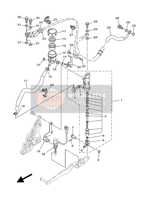 Yamaha MT07 ABS 2016 Hauptzylinder hinten für ein 2016 Yamaha MT07 ABS