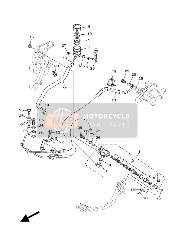 Yamaha MT09 ABS 2016 Maître-cylindre arrière pour un 2016 Yamaha MT09 ABS
